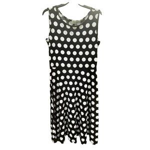 Newport News Womens Midi Dress Black White Polka Dot Stretch Flare Size 10